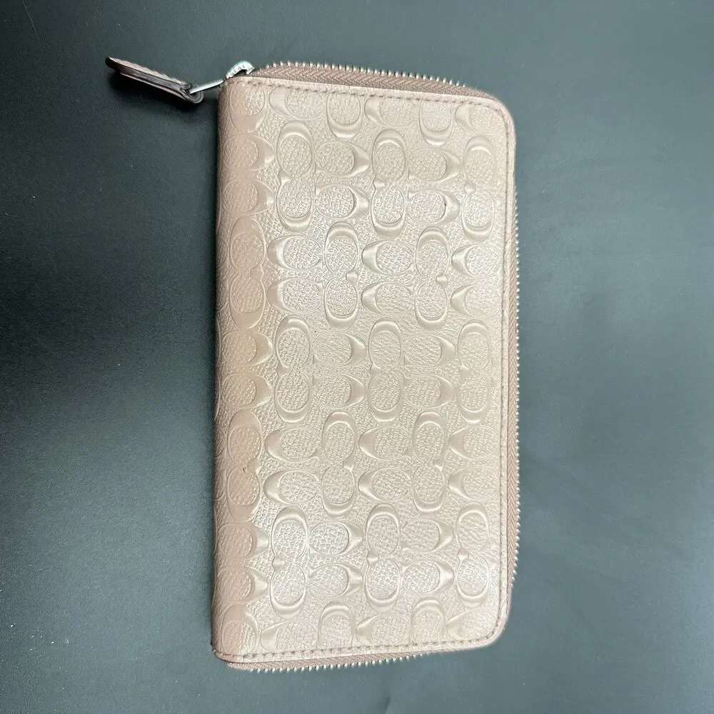 Coach Signature Debossed Patent Leather Zip Around Wallet Blush Pink Accordion